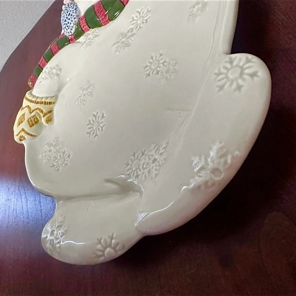 Vintage Fitz and Floyd Frosty Folks Canape Plate Snowman Dish In Box EUC